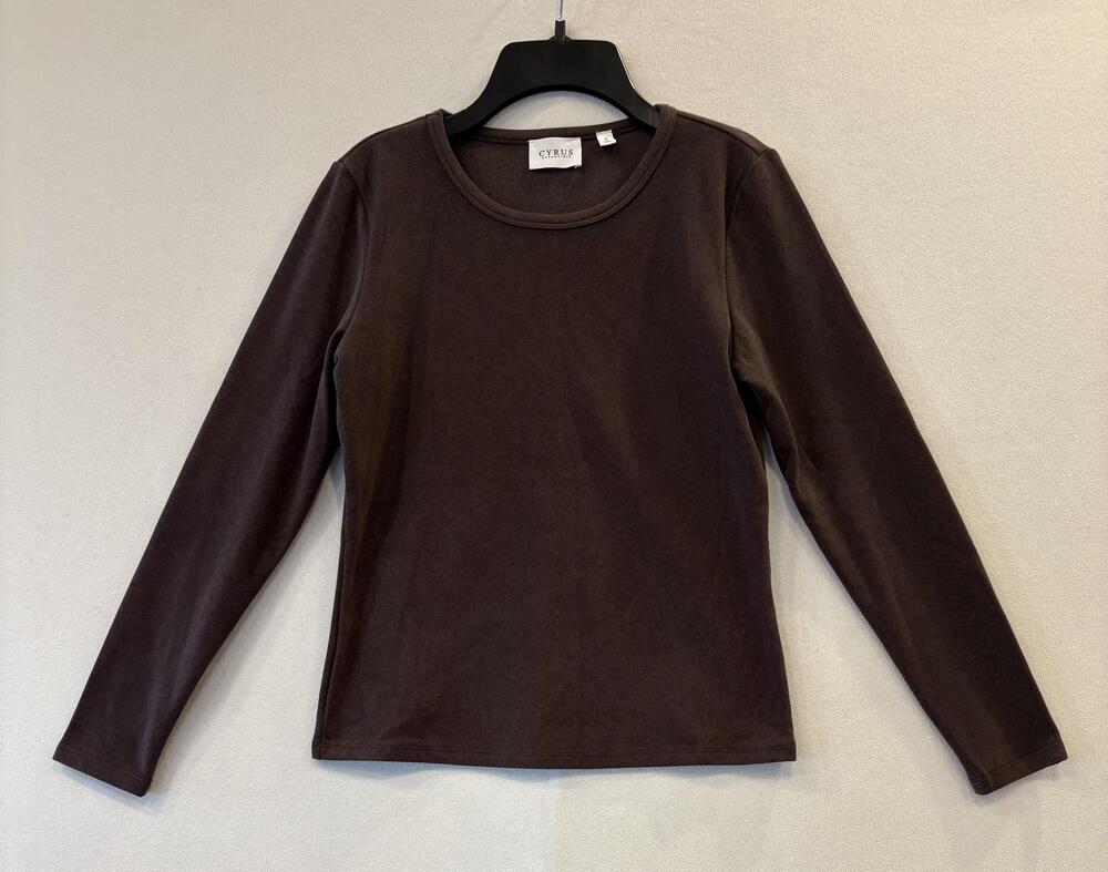CYRUS Essentials Shirt Womens Small Brown Long Sleeve Crew Neck Stretch